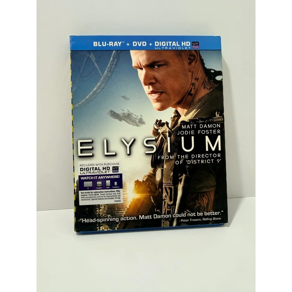 Sony Elysium Blu-ray DVD Combo Pack Standard Blue Good Matt Damon Sci-Fi 41719